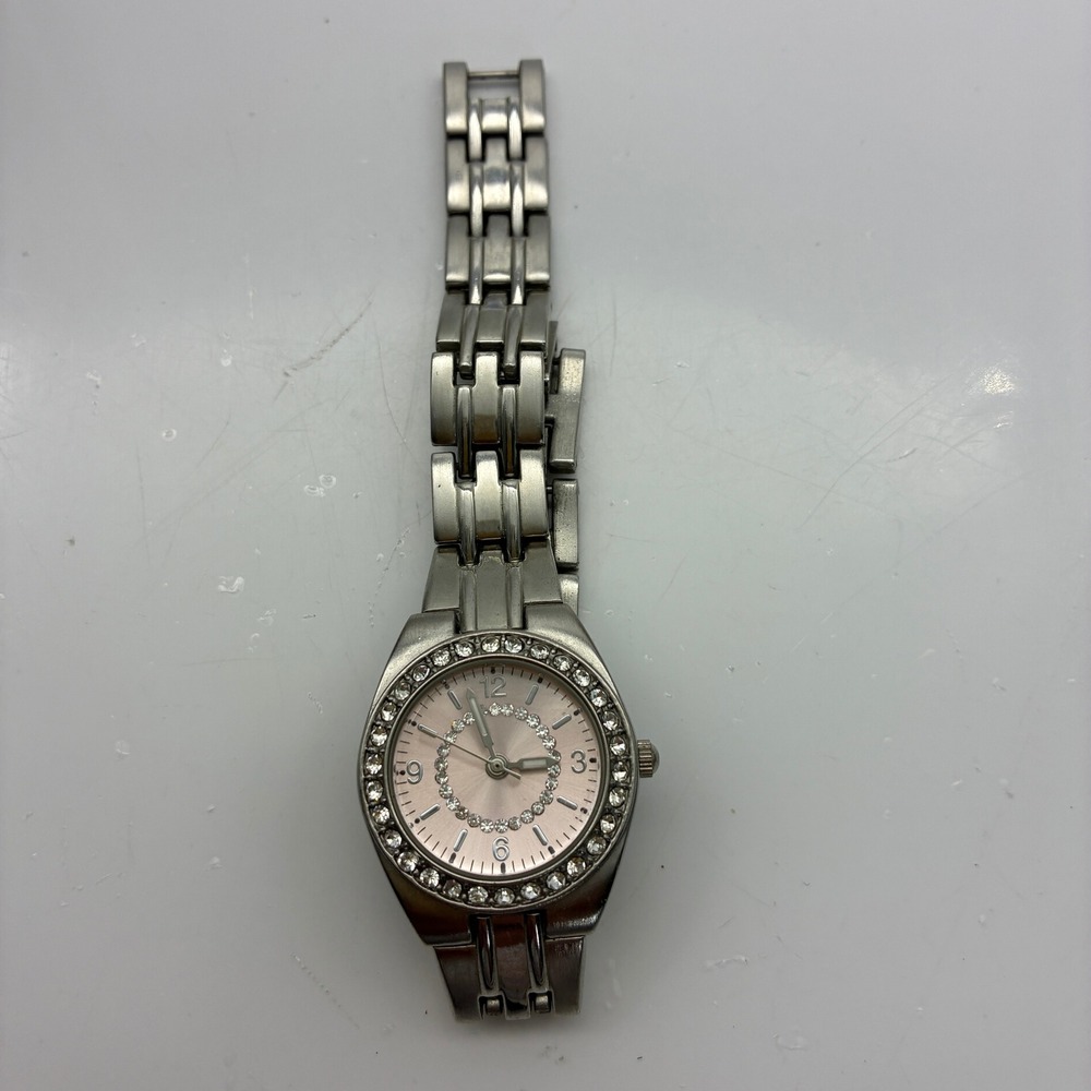 FMD Silver Tone Pink Dial Rhinestone Bezel Watch FMDWS049 IF190 Japan Movt